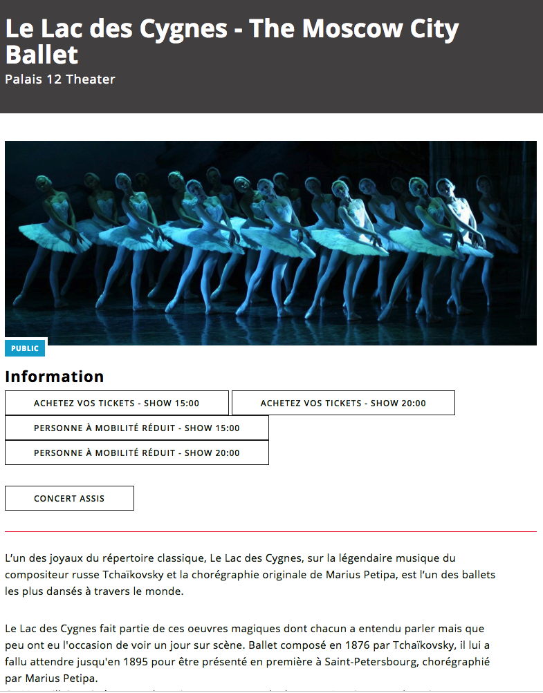Page Internet. Le Lac des Cygnes. Moscow City Ballet. 2018-12-01